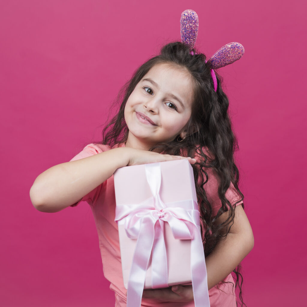 Home cute girl bunny ears with gift box